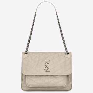 Saint Laurent Niki Medium Chain Bag In White Crinkled Leather