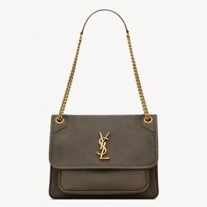 Saint Laurent Niki Medium Chain Bag in Chocolate Grained Lambskin