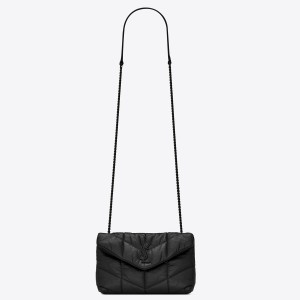 Saint Laurent Puffer Toy All Black Bag In Quilted Lambskin