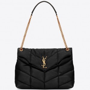 Saint Laurent Puffer Medium Chain Bag In Black Lambskin