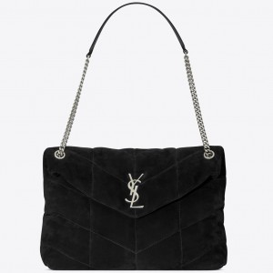 Saint Laurent Puffer Medium Chain Bag In Black Suede Calfskin