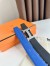 Hermes H Guillochee Reversible Belt 32MM in Black and Blue Epsom Calfskin