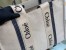 Chloe Large Woody Tote Bag in Canvas with Blue Leather Strips