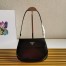Prada Cleo Shoulder Bag with Flap in Black Brushed Leather