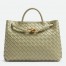 Bottega Veneta Andiamo Medium Bag In Travertine Intrecciato Lambskin