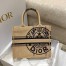 Dior Small Book Tote Bag In Beige Jute Canvas with Dior Union Motif