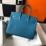 Hermes Birkin 35cm Bag in Blue Jean Clemence Leather with GHW