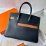 Hermes Colormatic Birkin 30 Bag in Blue Nuit, Black and Chai Swift Leather 