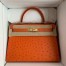 Hermes Kelly Sellier 32 Handmade Bag in Orange Ostrich Leather