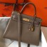 Hermes Kelly 25cm Retourne Bag in Taupe Clemence Leather with GHW