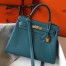 Hermes Kelly 32cm Retourne Bag in Blue Jean Clemence Leather with GHW