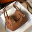 Hermes Lindy Mini Bag in Gold Clemence Leather with GHW