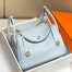 Hermes Lindy 26cm Bag in Blue Brume Clemence Leather with GHW