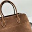 The Row Margaux 17 Top Handle Bag in Brown Suede Leather