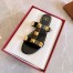 Valentino Roman Stud Flat Slides In Black Calfskin