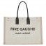Saint Laurent Rive Gauche Tote Bag in White Linen and Black Leather